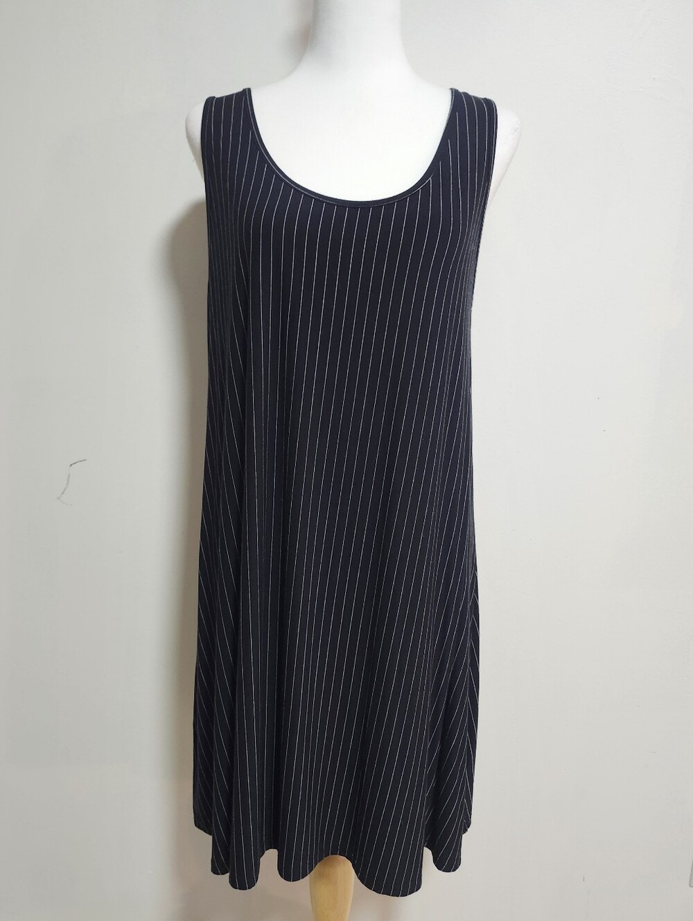 Blue Sky Bamboo Blend Women's Black Pinstripe Sleeveless A-Line Dress
